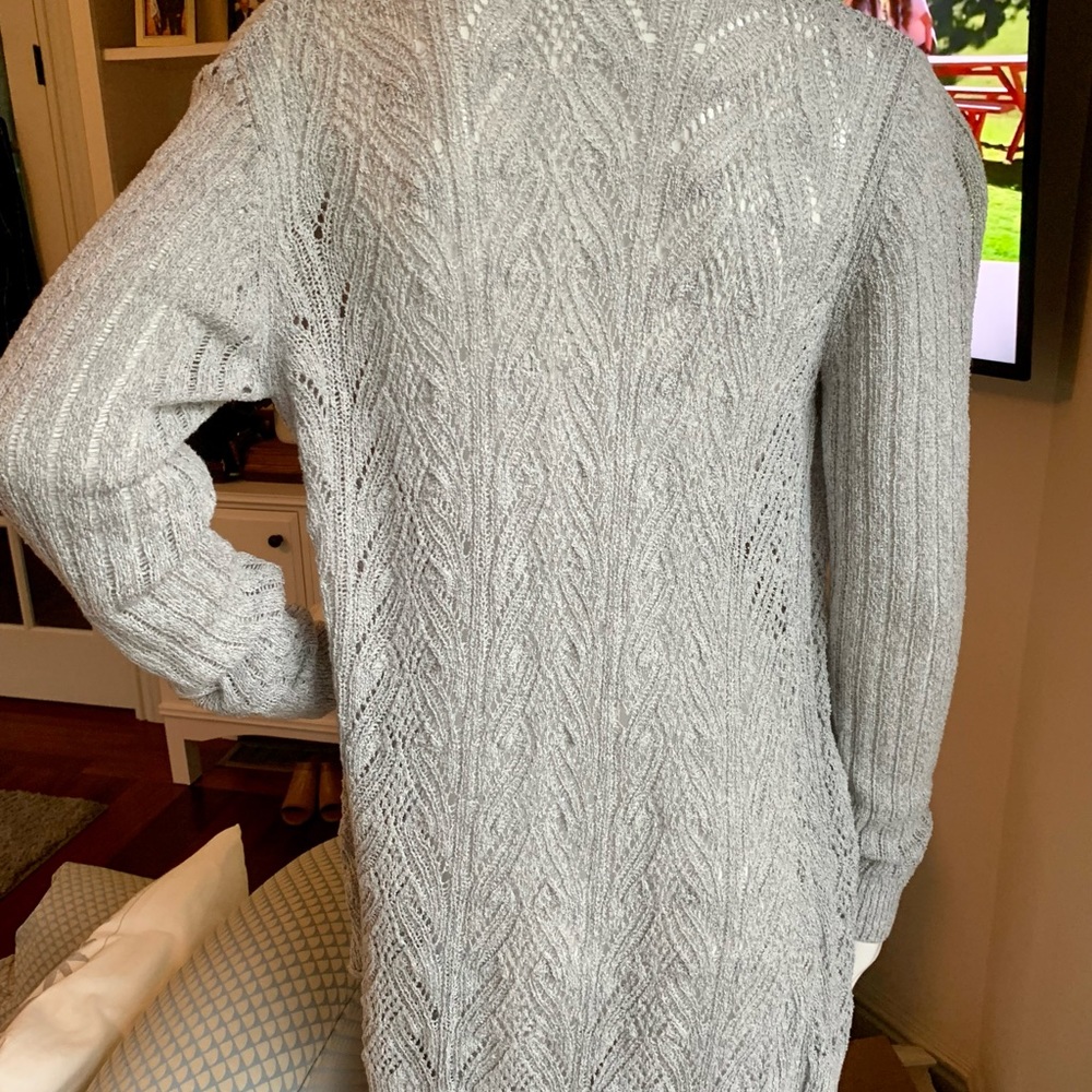 BELLDINI Light Gray Open Knit Cardigan Sweater L
